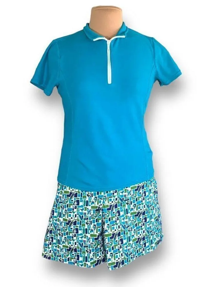 Liz Golf Pleated Skort Athletic Blue Green Abstract Geometric Printed Tennis Size 12 - Image 3