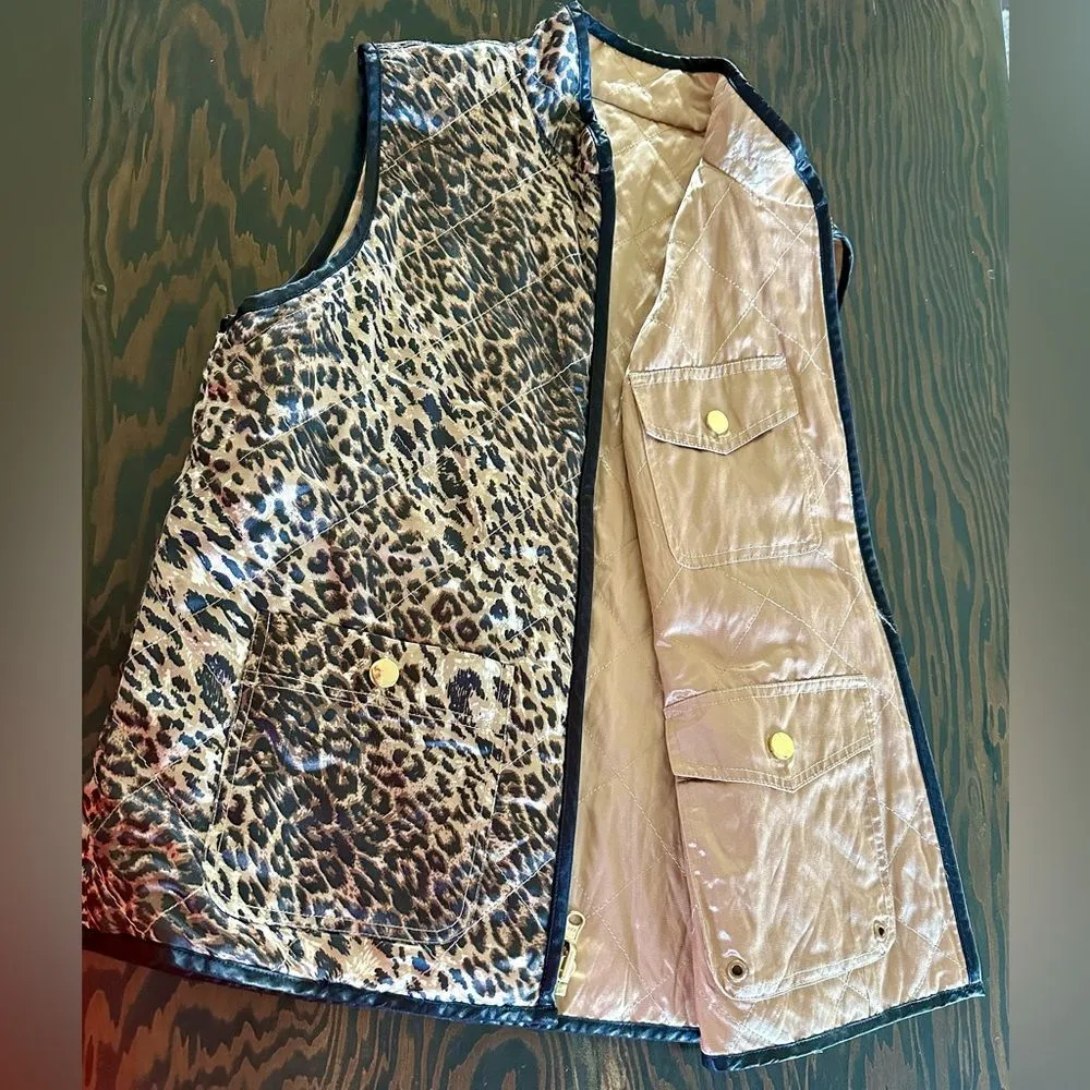 Reversible Vest with Pockets. Leopard Zip Up (285) Black Size M - Image 2