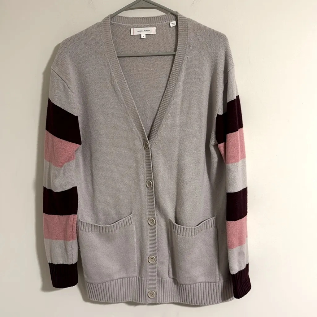 Chinti & Parker Verona Wool & Cashmere Blend Cardigan Small pre owned stripe Gray - Image 2