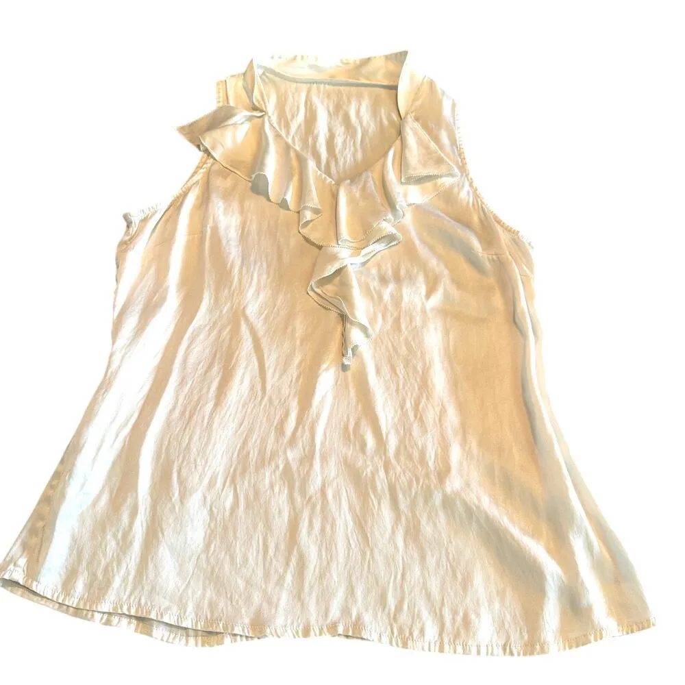 Ivory Silk Tank Sleeveless Blouse ruffled neckline pirate sz S romantic feminine - Image 2