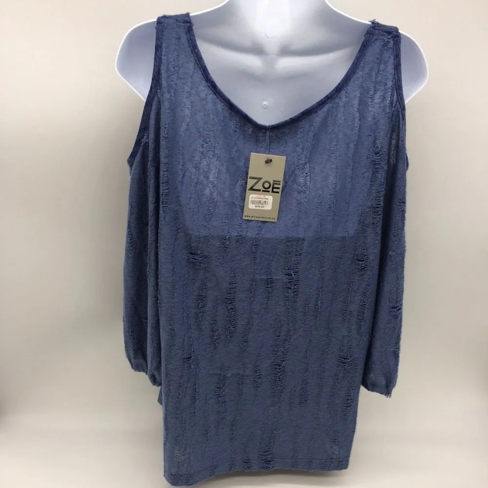 Zoe Women's Cold Shoulder 3/4 Sleeves Top w/Silver Zipper/D - Image 2