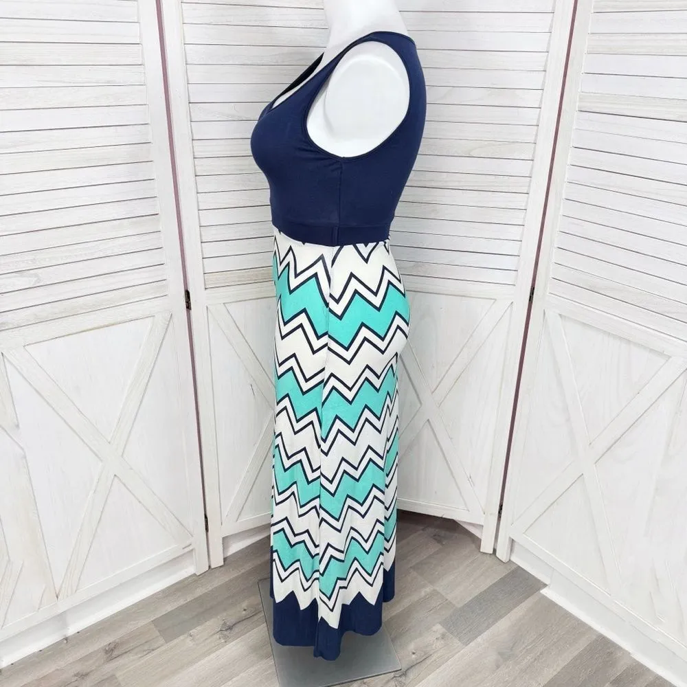 5th & Love Chevron Stripe Sleeveless Maxi Dress Sundress Blue Teal XL‎ - Image 2