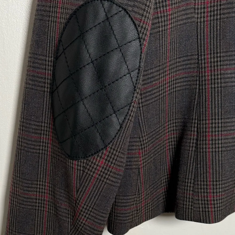 Willi‎ Smith blazer wmns 8 Glen plaid red gray faux leather collar single button - Image 11