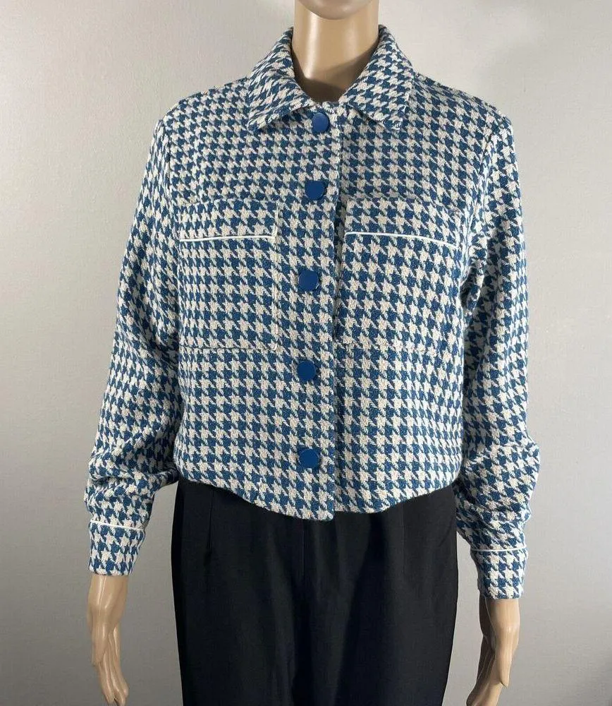 Anthropologie Dolan Left Coast Cropped Jacket Women XS Blue Houndstooth Print - Image 2