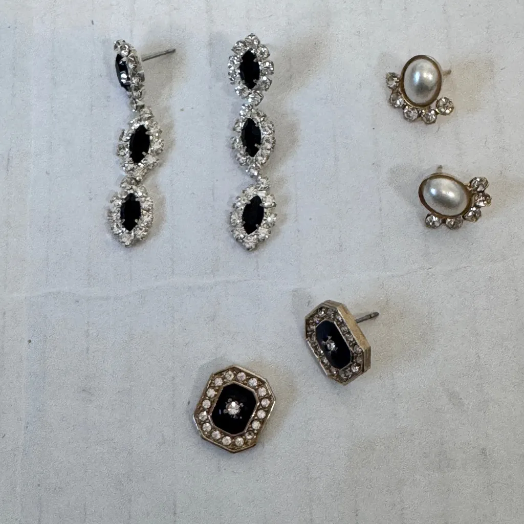 Beautiful Rhinestone Earrings Set 3 Formal Event Dressy Glam Jewelry Night Out Silver - Image 8