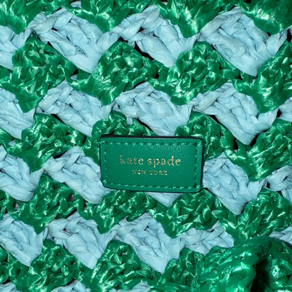 Kate Spade Green and Blue Raffia Tote - Image 7