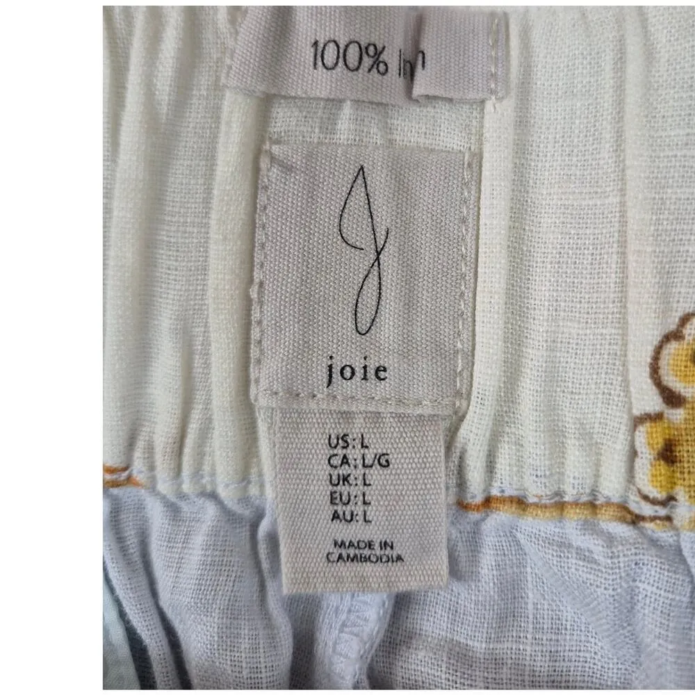 NWT Joie White Linen Shorts Italian Print high rise  removable belt Sz L - Image 3