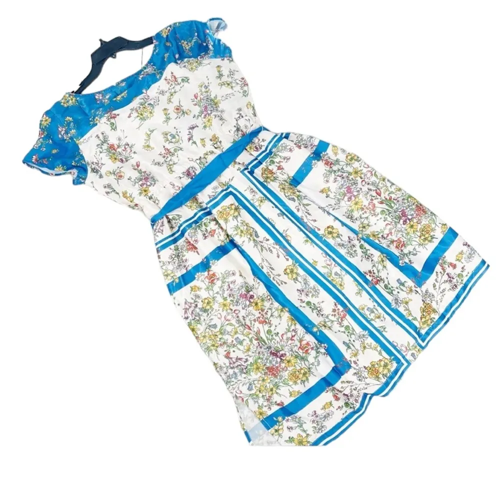 ModCloth Women's Sunlit Reverie Blue Short Sleeve Floral Dress Size Large - Image 4