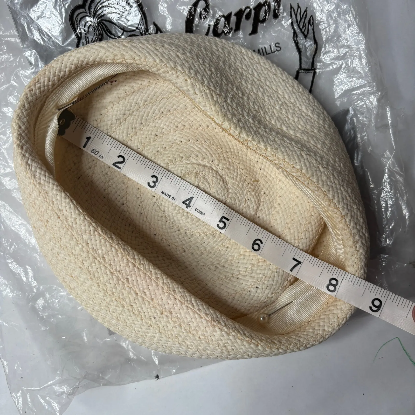 Vintage Carpi Knitting Mills Straw Pillbox Hat Beige MCM VTG 50s Style Cap Retro Tan - Image 4