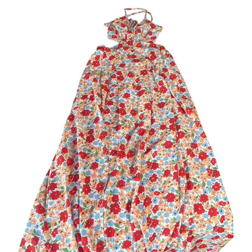 Priceless Floral‎ Print Maxi Dress Halter Neck Cutout Back Tie Waist Summer - Image 2