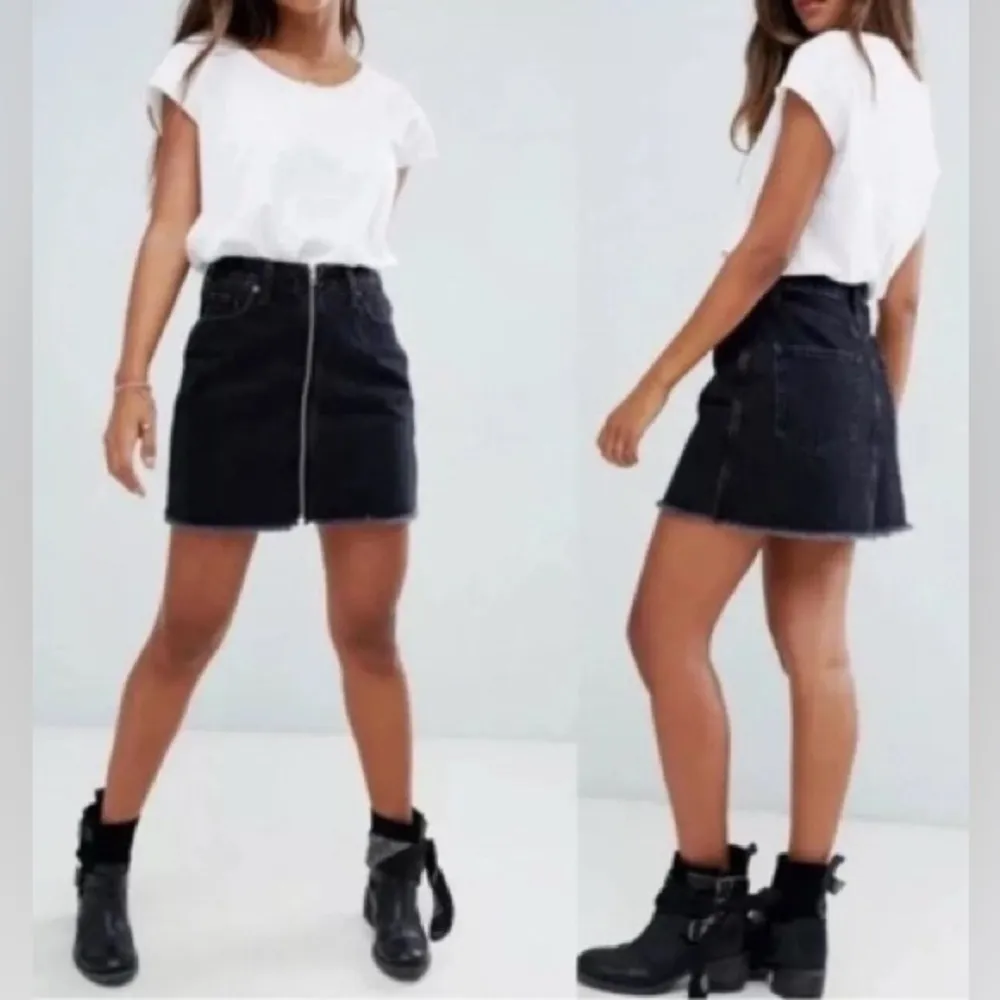 Abercrombie & Fitch grunge steampunk raw hem black denim full zip skirt NWT 24 - Image 2