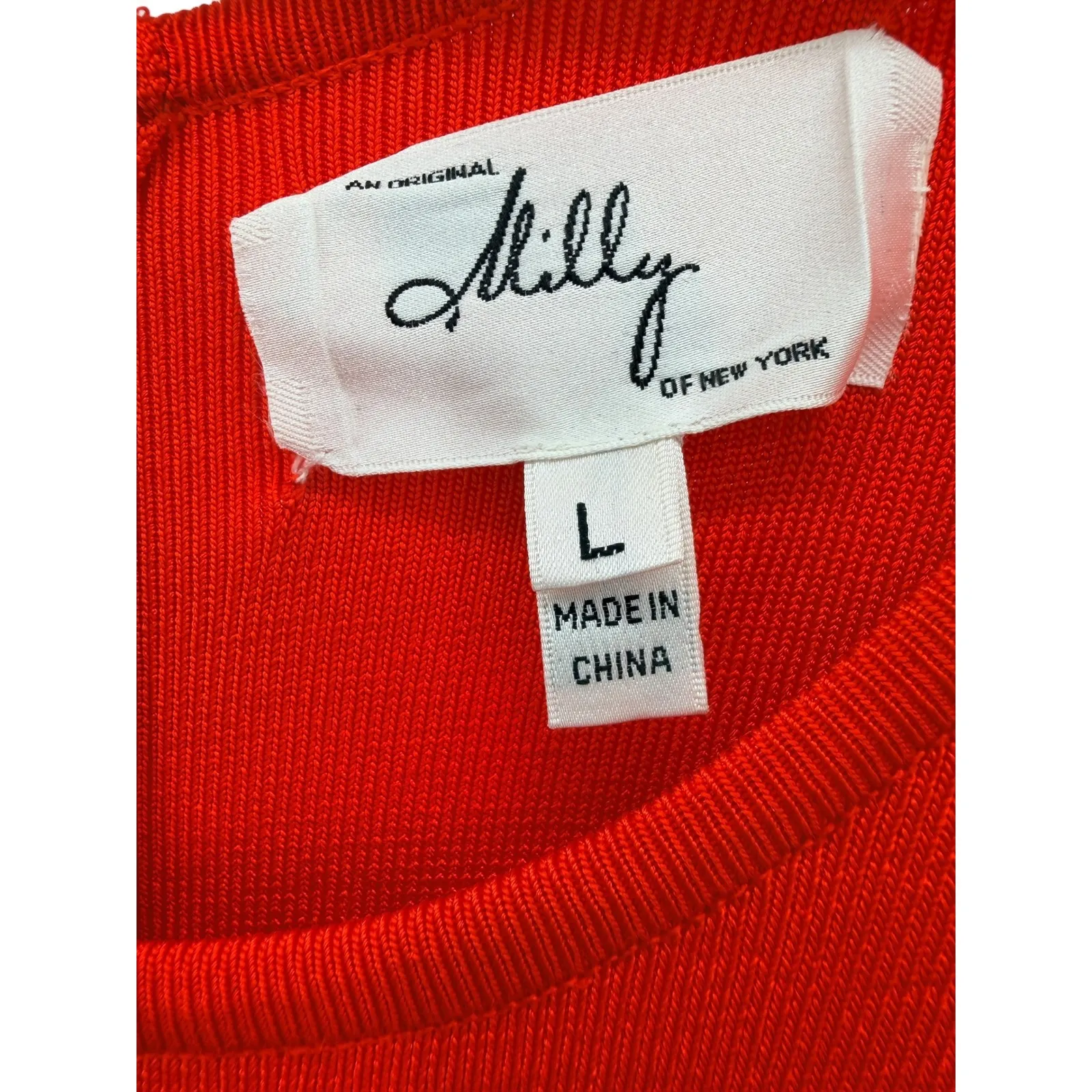 Milly Red Orange Sleeveless Fit and Flare Ribbed Knit Dress Size L Preppy Bold - Image 4