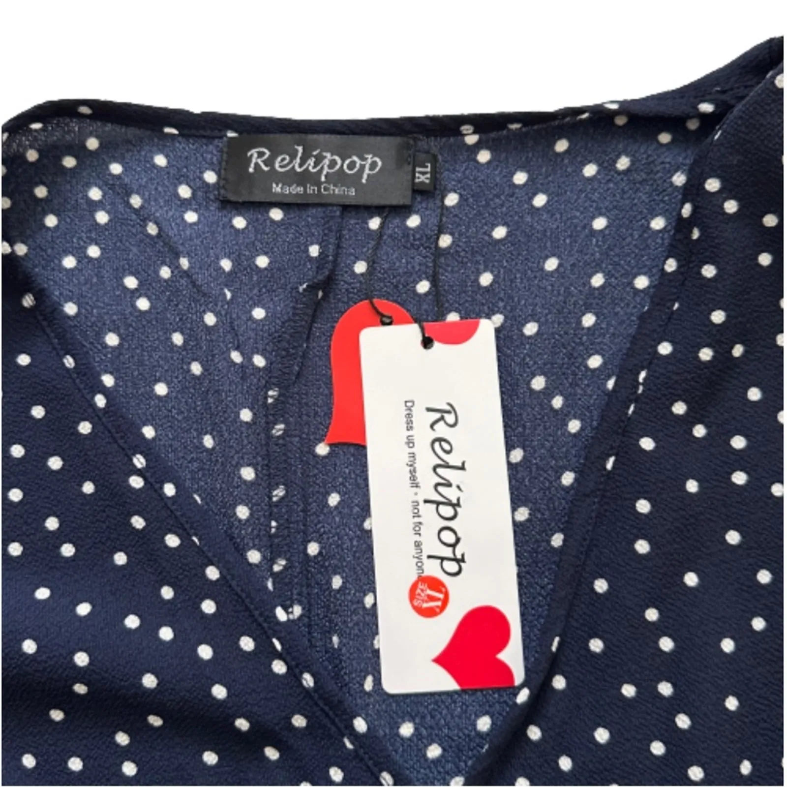 Relipop Wrap Dress Blue White Polka Dot V-Neck Bell Short Sleeve Ruffled XL NEW - Image 2