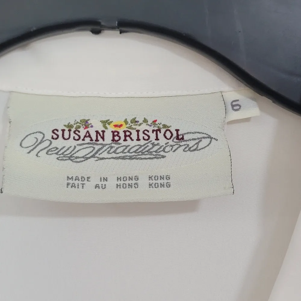 Susan Bristol Vintage Semi Sheer Short Sleeve Ivory Button Down Women Size 6 - Image 10