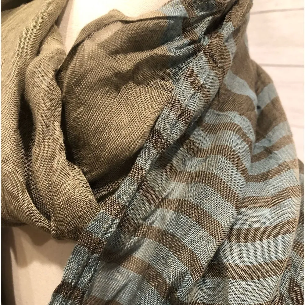 Infinity scarf neutral khaki and blue made in Cambodia Green - Image 5