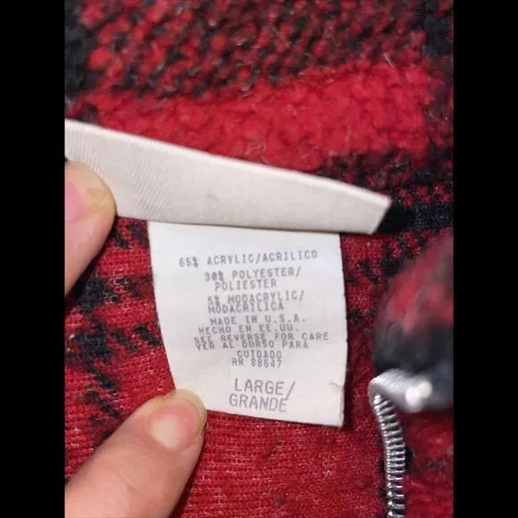 Vtg Alias Red Plaid Fleece Jacket‎ Women L 80 Or 90s Made In USA 1/4 Zip Size L - Image 3