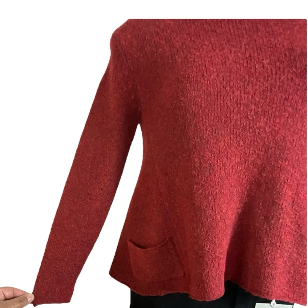 Eileen Fisher Cropped Boat Neck Wool Blend Open Knit Sweater - Image 9