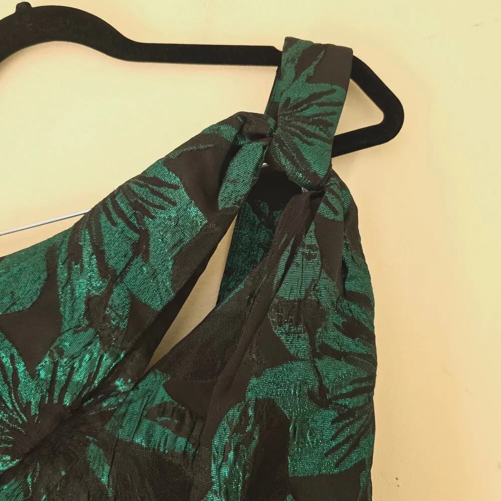 New Aidan Mattox Metallic Jacquard One-Shoulder Gown Emerald Green Women Size 10 - Image 7