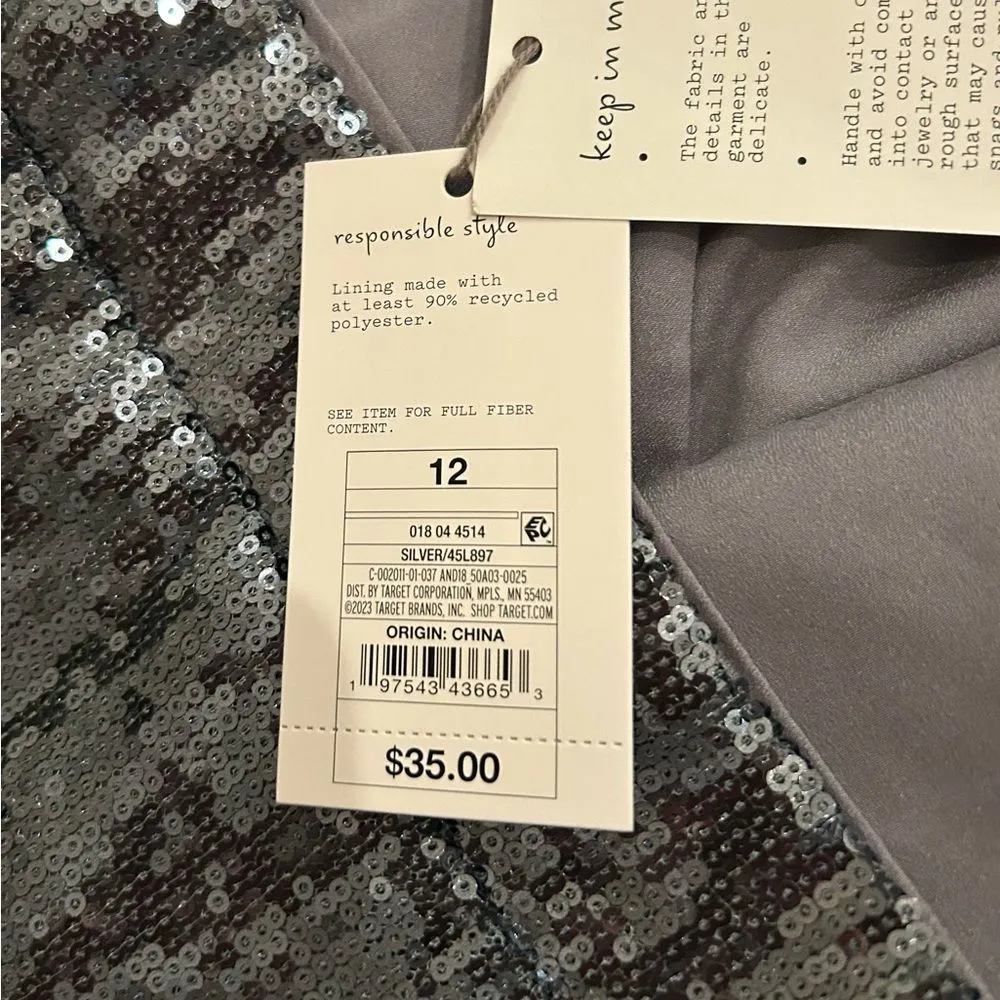 A New Day Women's Relaxed Leg High Rise Silver Sequin Trouser Pants Size 12 NEW - Image 5