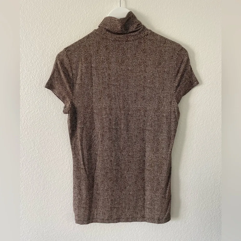 Lauren Ralph Lauren Blouse Women's M Brown Short Sleeve Cowl Turtle Neck Size M - Image 2