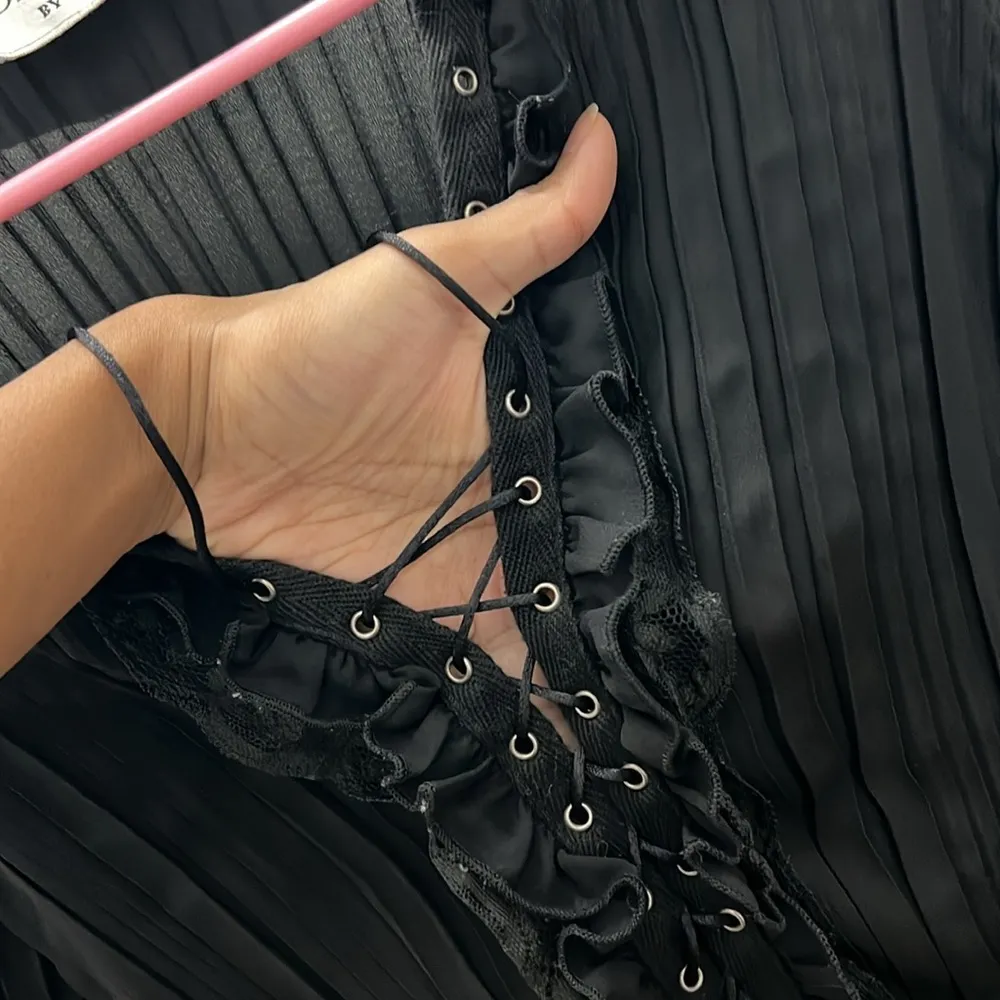 Vintage Y2K Lace Up Shirt Black Size XL - Image 7