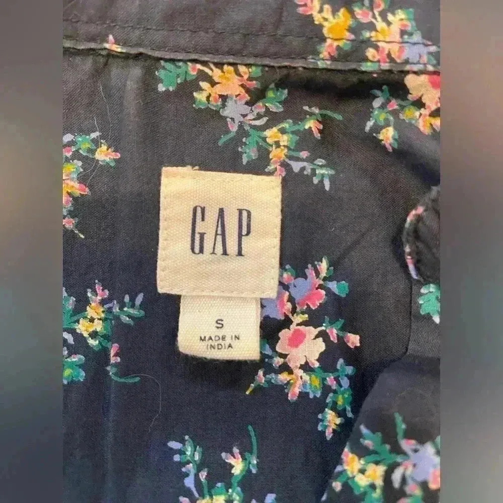 Gap Navy Blue Floral Cotton Long Sleeve Collared Button Down Size Small - Image 10