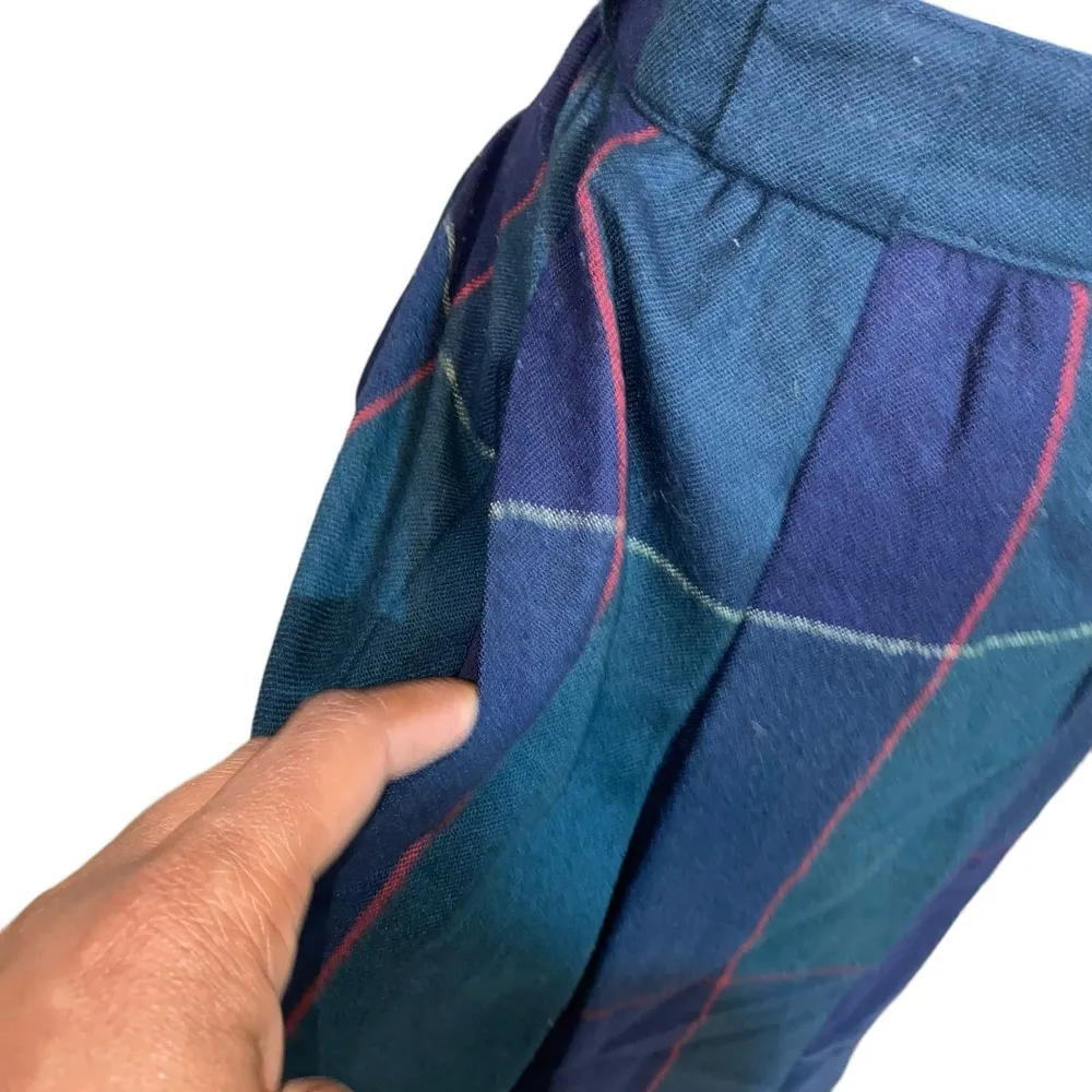 Vintage Basler Blue Tartan Plaid Wool Pleated Midi Skirt - Image 3