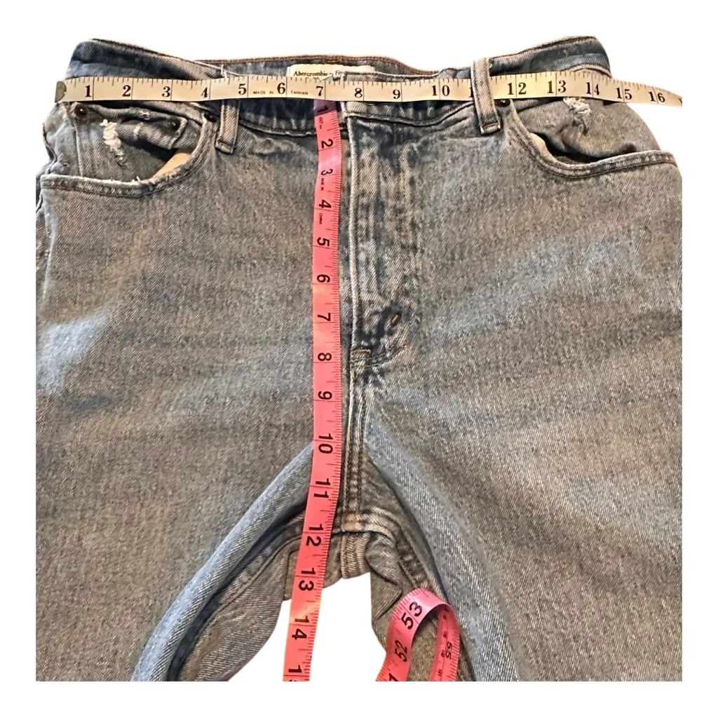 Abercrombie & Fitch 30 Short High Rise 90s Straight Distressed Ripped Jeans Gray - Image 8