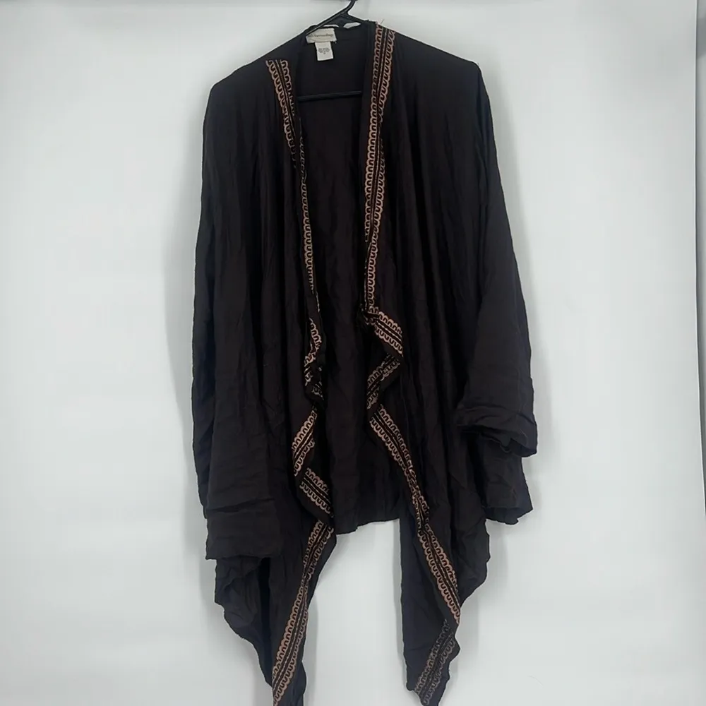 Soft Surroundings Brown With Embroidered Trim Open Cardigan SM - Image 10
