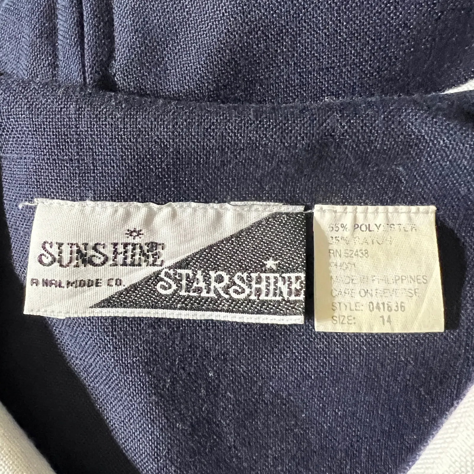 VINTAGE US 14 90's Navy Blue White Bow Collared Sheath Dress Sunshine Starshine - Image 11