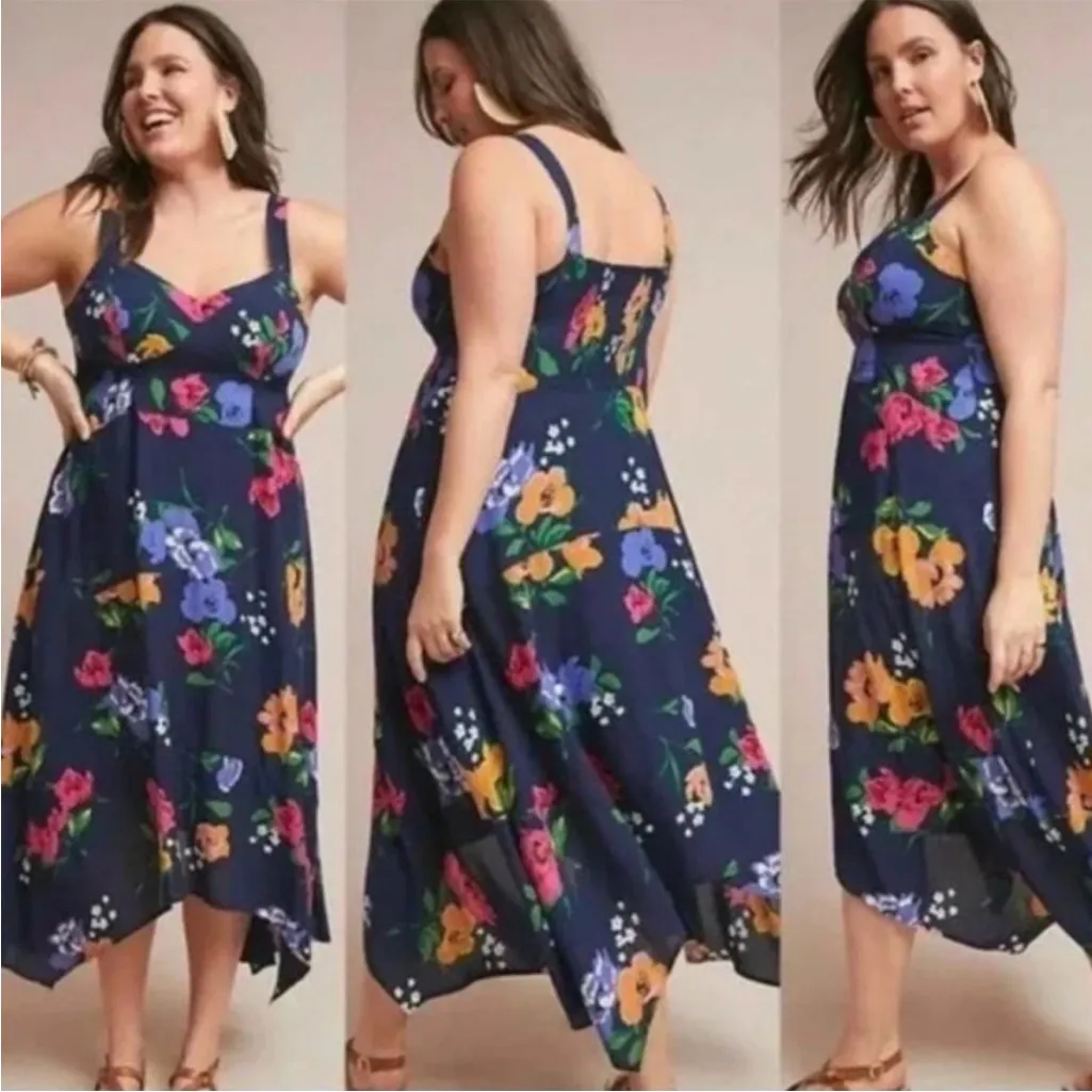 Anthropologie Maeve Vivienne Blue Floral Sleeveless Midi Dress 10 - Image 2