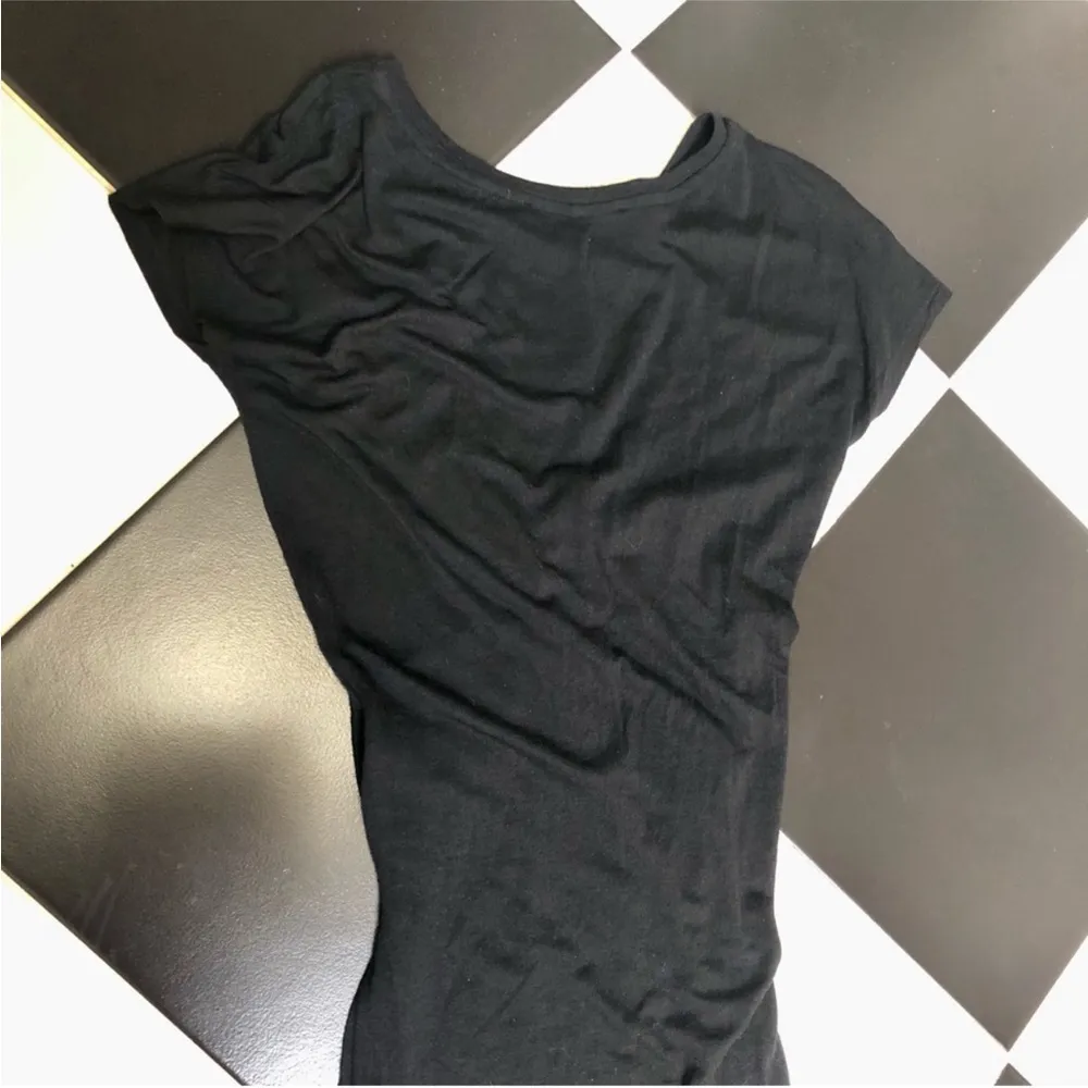 All Saints Paloma Black Stretch Mini Dress Draped Front Knot Short Sleeve Chic - Image 9