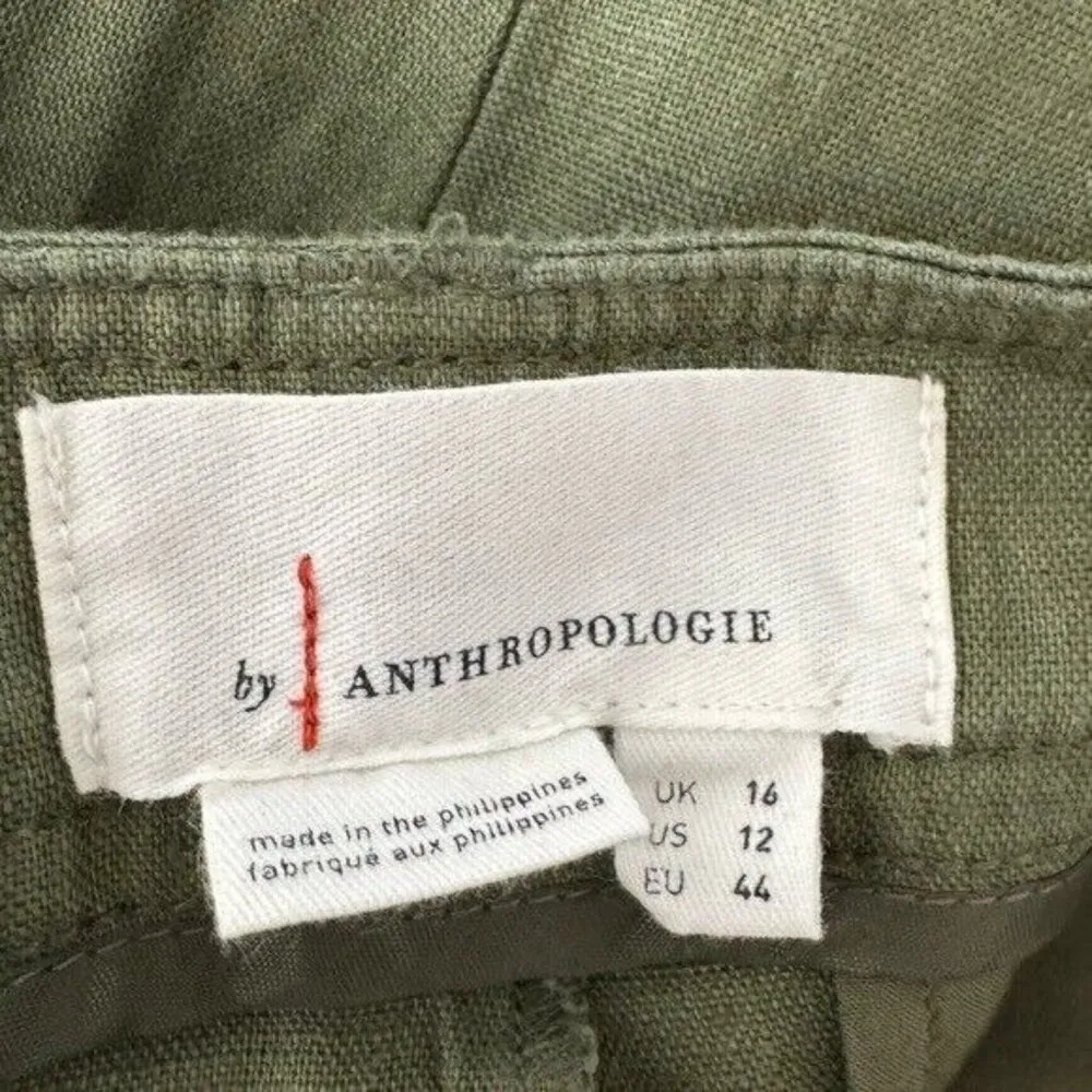 ANTHROPOLOGIE Ankle Tie Linen Trousers Dark Green Size 12 NEW - Image 8