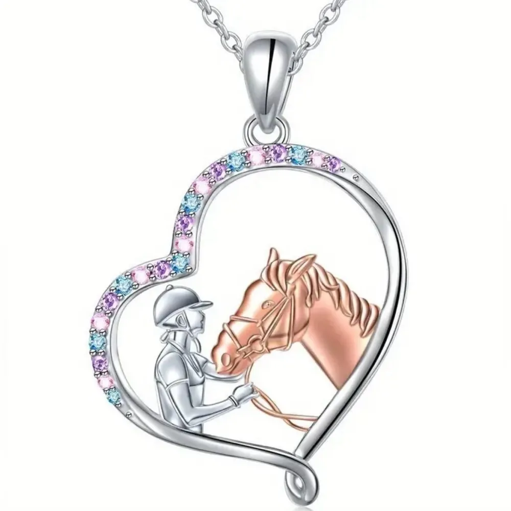 Sterling Silver Rose Gold Horse & Girl Necklace NWT - Image 4