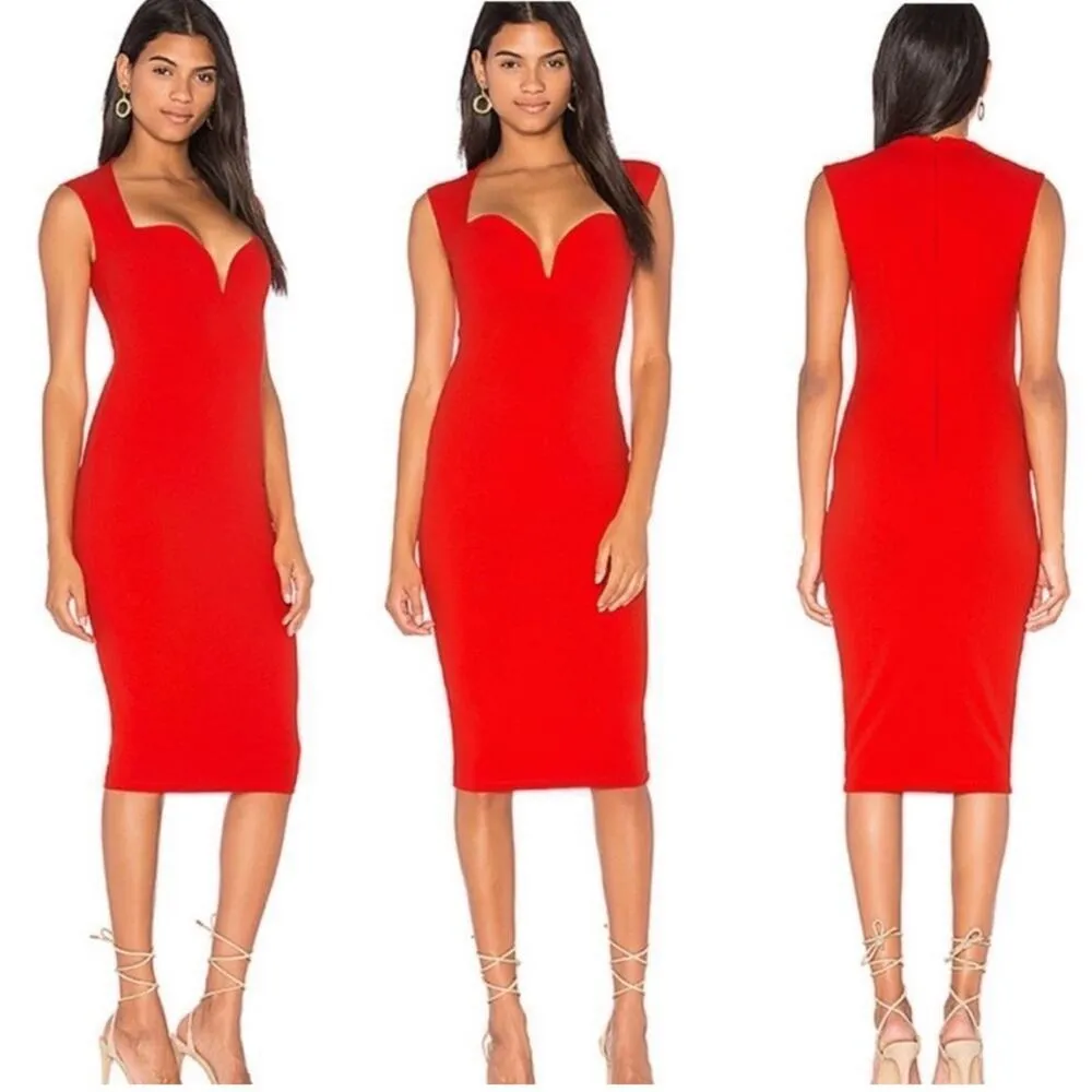 Nookie NEW Red Sweetheart Plunge Neck Bodycon Madonna Midi Dress In Cherry XS - Image 2