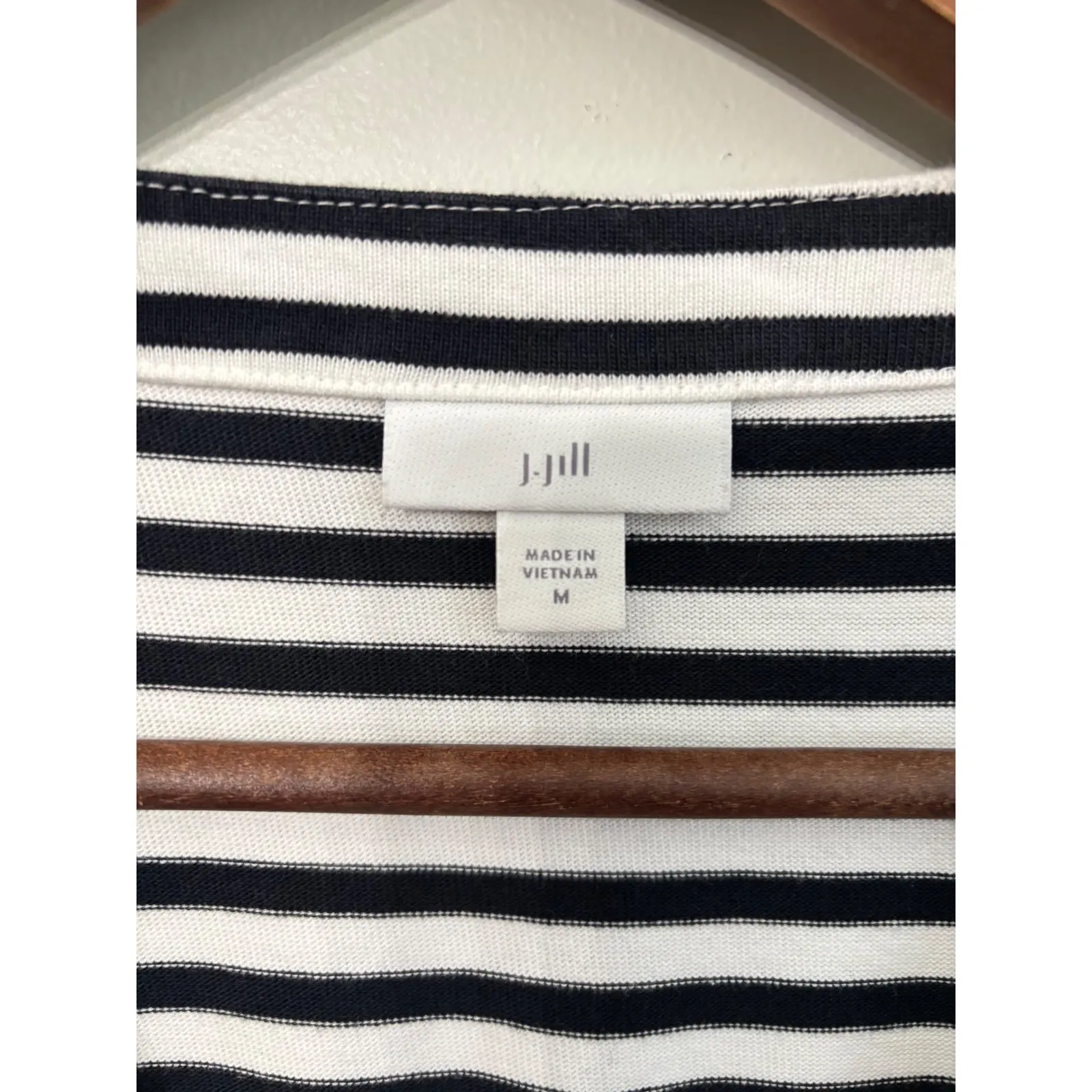 J Jill Dress Women Size M Striped Short Sleeve Casual  Black White - Image 2