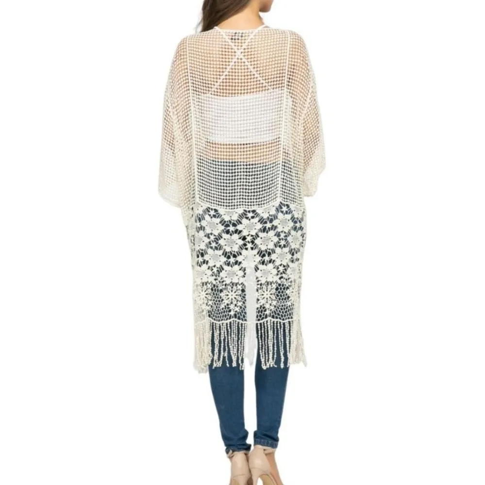 Raj Ivory Mesh Crochet Kimono Size undefined - Image 8