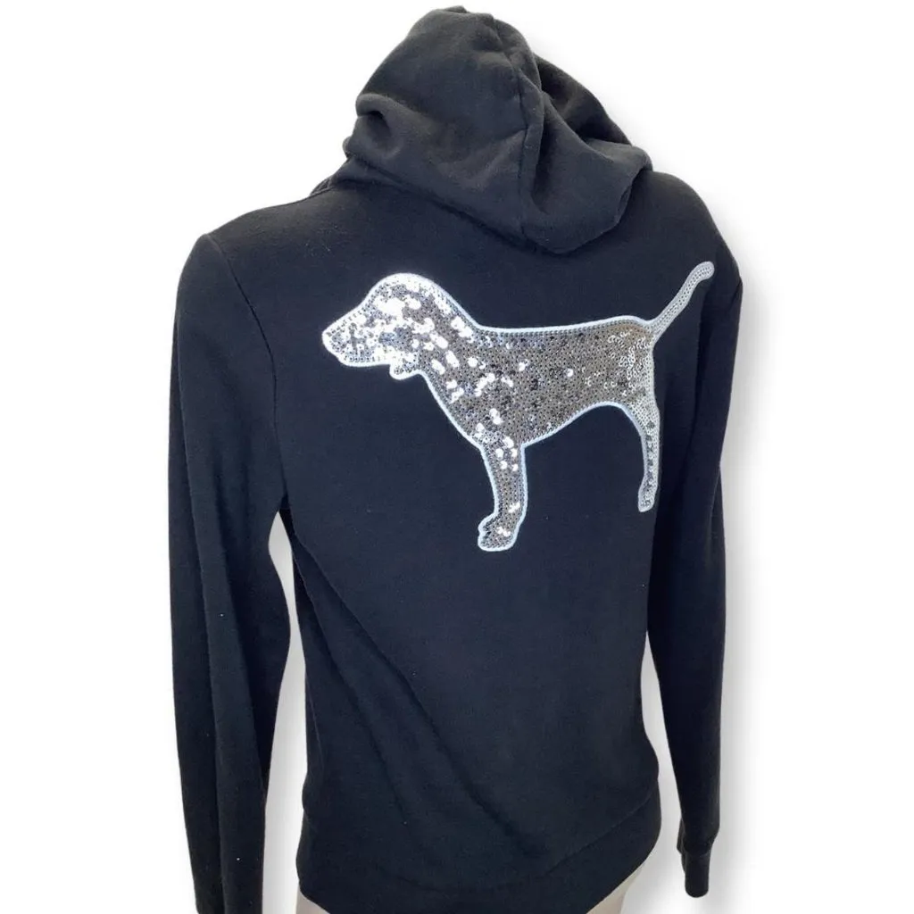 Victorias Secret Pink Brand Size Small Silver Sequin Detailed Hoodie Preloved - Image 4