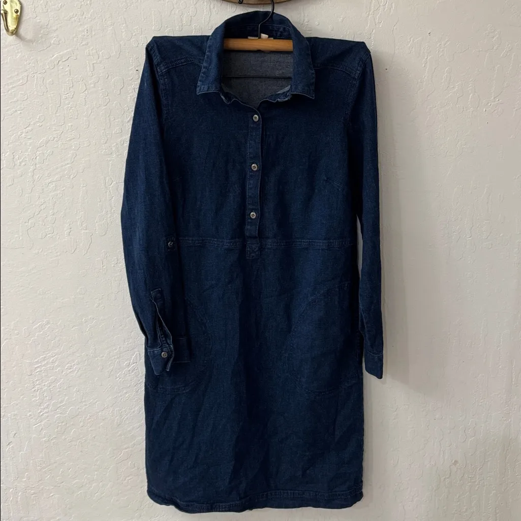 J. JILL DENIM Shirt Dress Size XS Roll Tab Sleeve Pockets Women’s Blue - Image 2