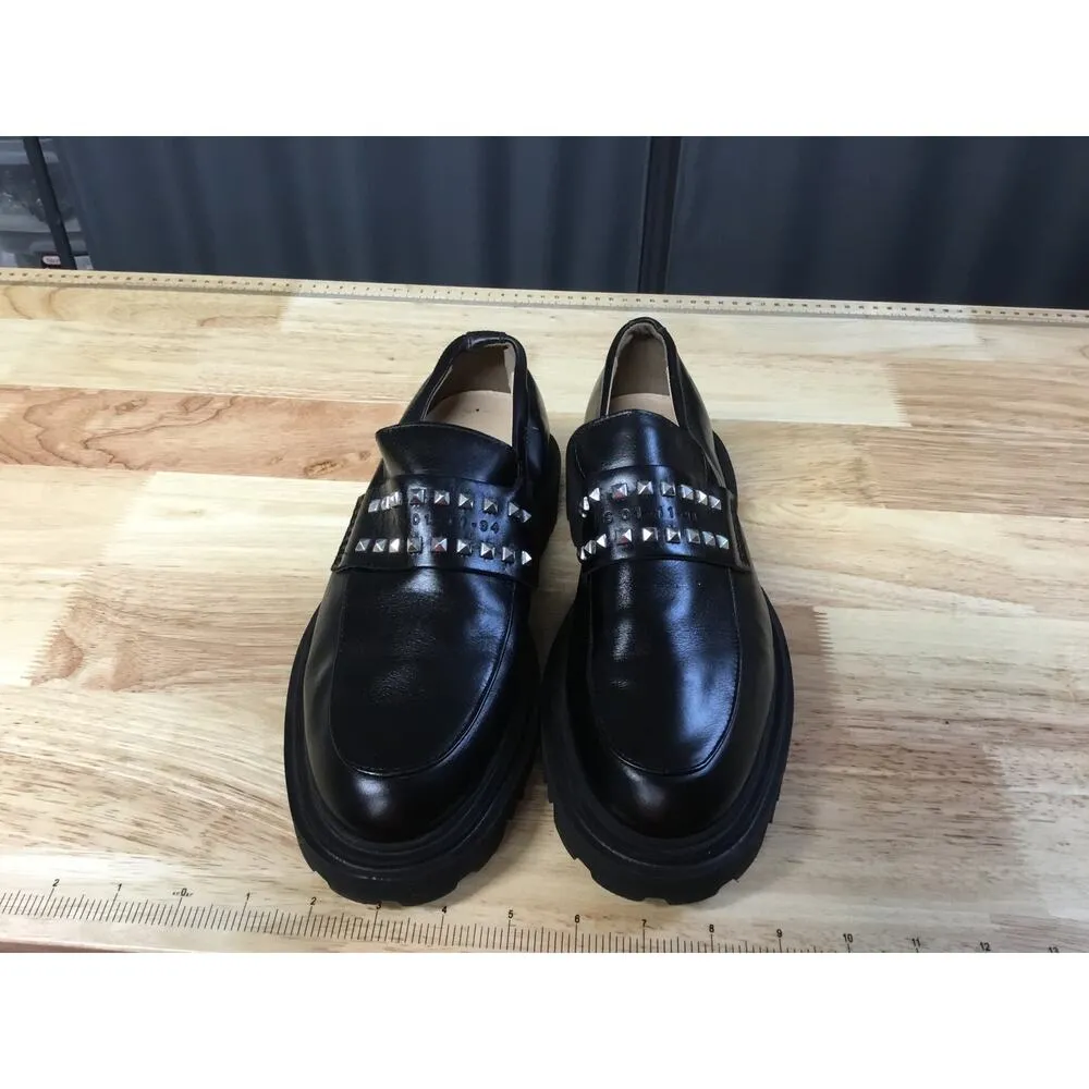 Allsaints Lola Flats Women's 8 Black Leather Slip-On Round Toe Studded Loafers - Image 5