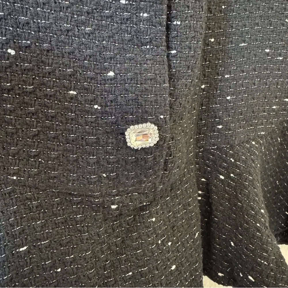 ZARA Black Tweed Rhinestone Button Mini Dress Size Small - Image 5