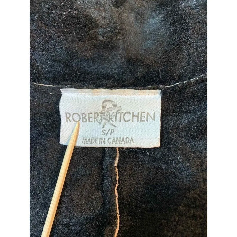 Robert Kitchen Suede Jacket Women's Small Canada Coat Faux Fur‎ Cream Trees Black - Image 3