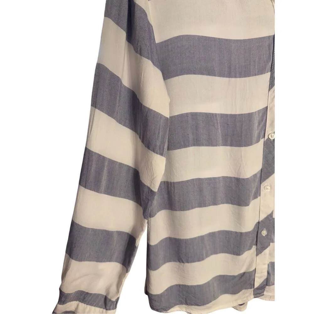 Rails 100% Rayon Long Sleeve Button Sleeve Button Down Blue & White Striped Shir - Image 7