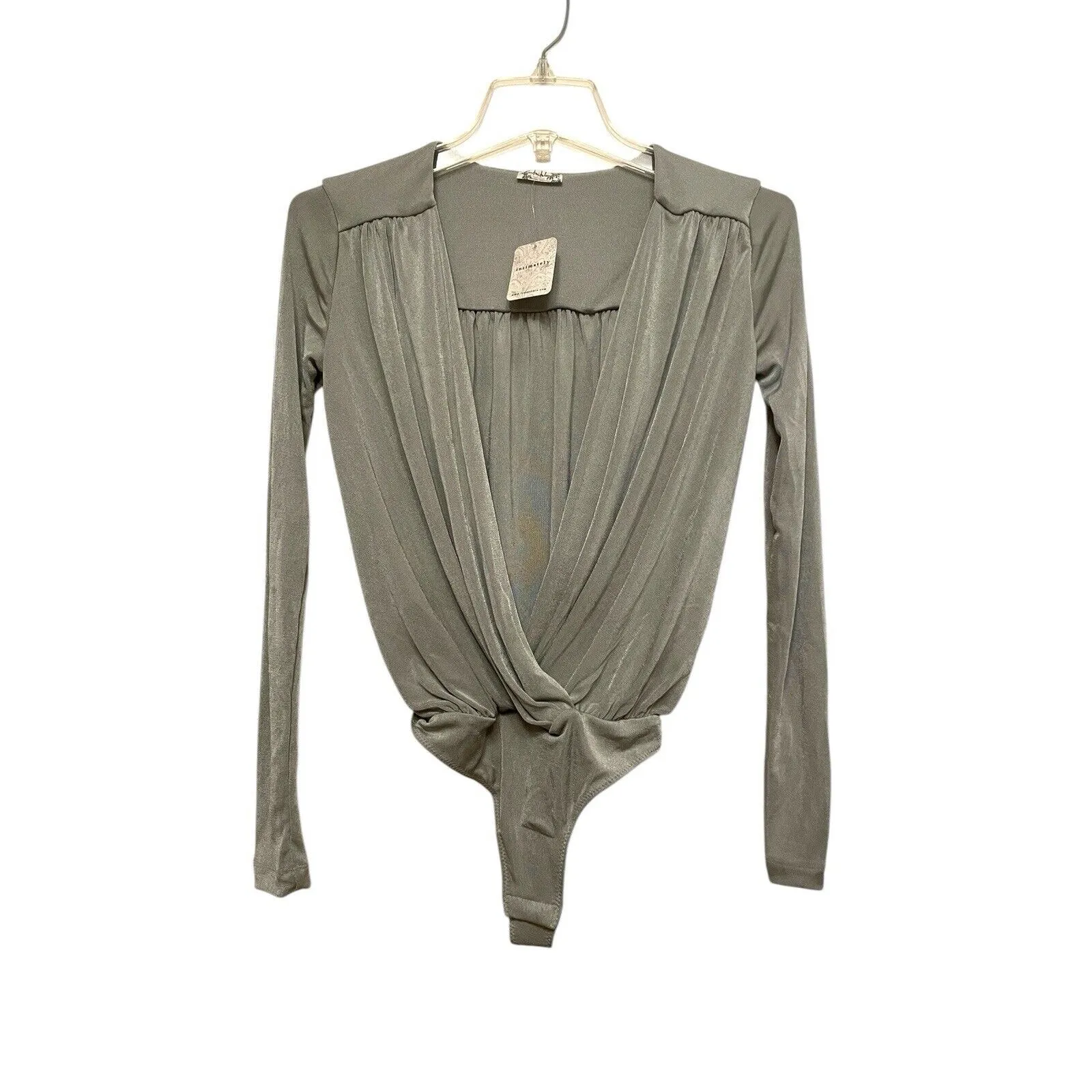 Free People Turnt One Piece Thong Bodysuit Women Size XS Deep Plunge Gray‎ NWT - Image 2