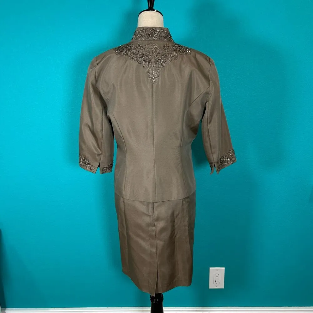Alex Evenings Brown Beaded Midi & Jacket 2 Piece Dress Wedding Size  10P - Image 3