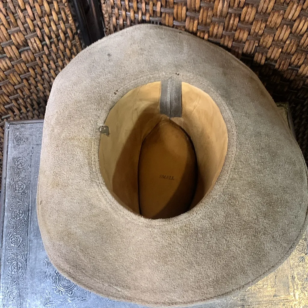Vintage Suede Leather Hat Size Small Tan - Image 6
