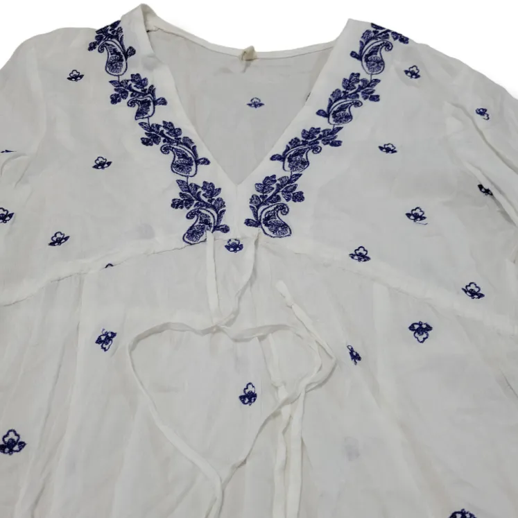 Boho Me Top Size Small Bohemian Blouse 3/4 Sleeve Embroidery Embroidered Paisley - Image 4