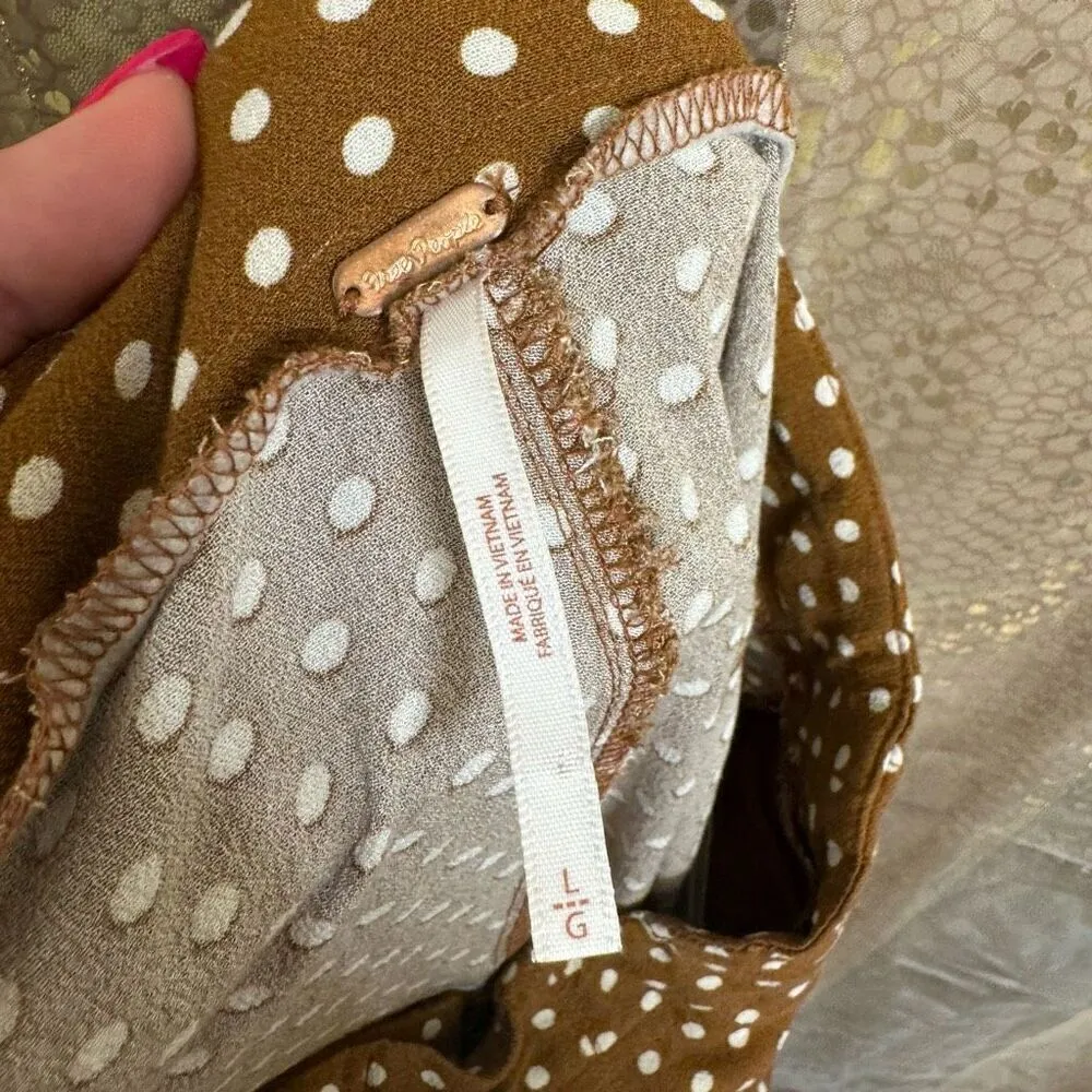 Free People Can't Take My Eyes Off Brown Polka Dot Wide Leg Flare Pants Large - Image 3