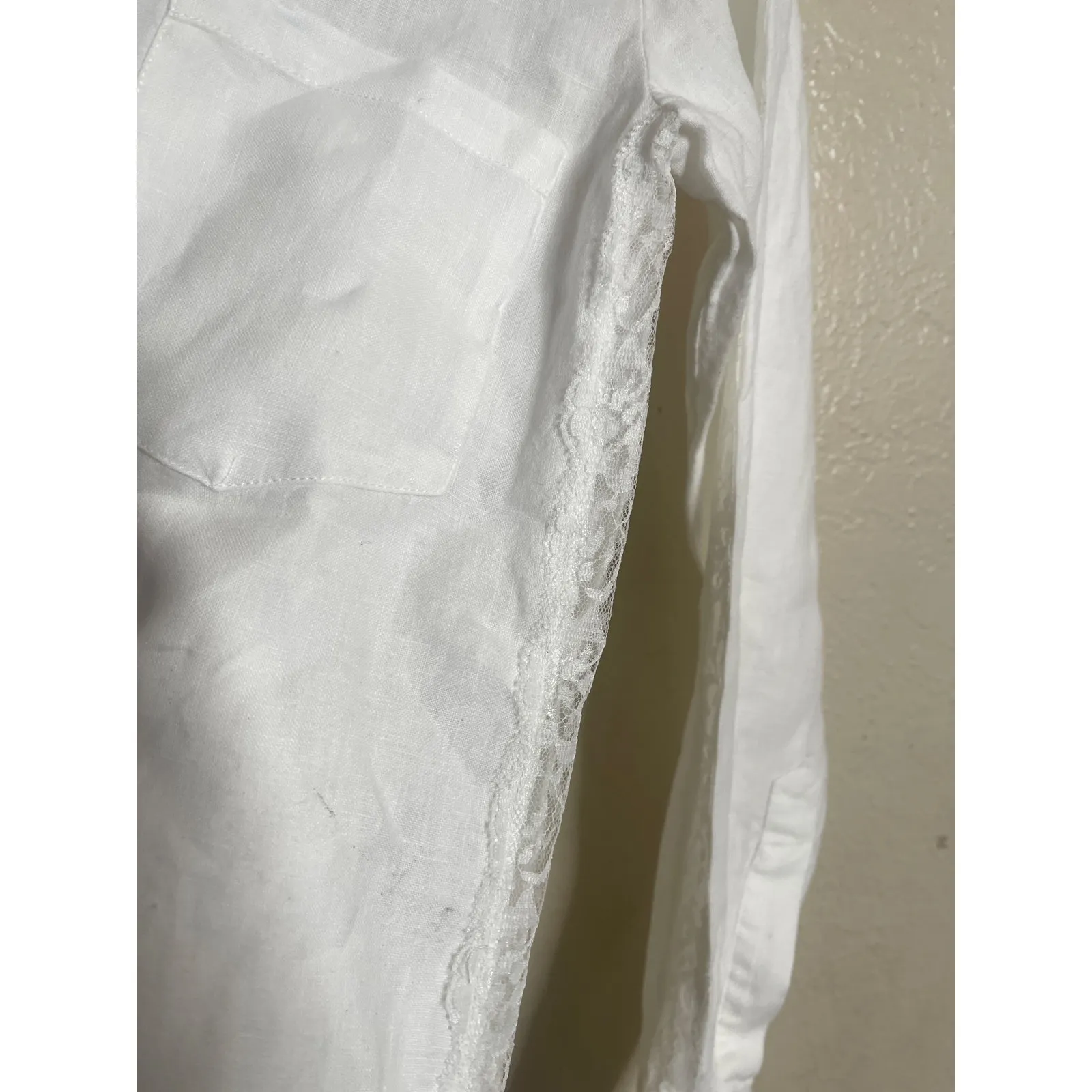 Gold Hawk Linen Shirt Lace Elevated Basic Minimalist Womans XS White - Image 9