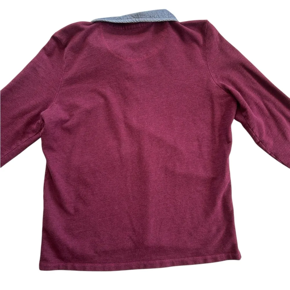 Vintage LL Bean size L woman’s button pullover top maroon blue 100% cotton - Image 8